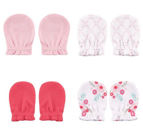 4-Pack Scratch Mittens, Pink Floral